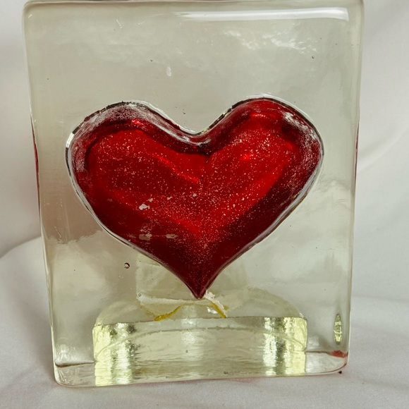 Other - Blown Glass Red Heart Tea Light Candle Holder Block Decor - last chance!